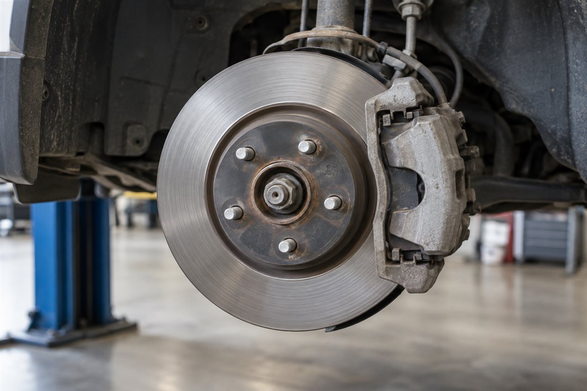 Generic vehicle brake rotor and caliper with wheel removed